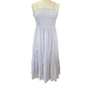Japna Eyelet Stripe Cottagecore Sundress Blue White Prairie Soft Girl Feminine-L